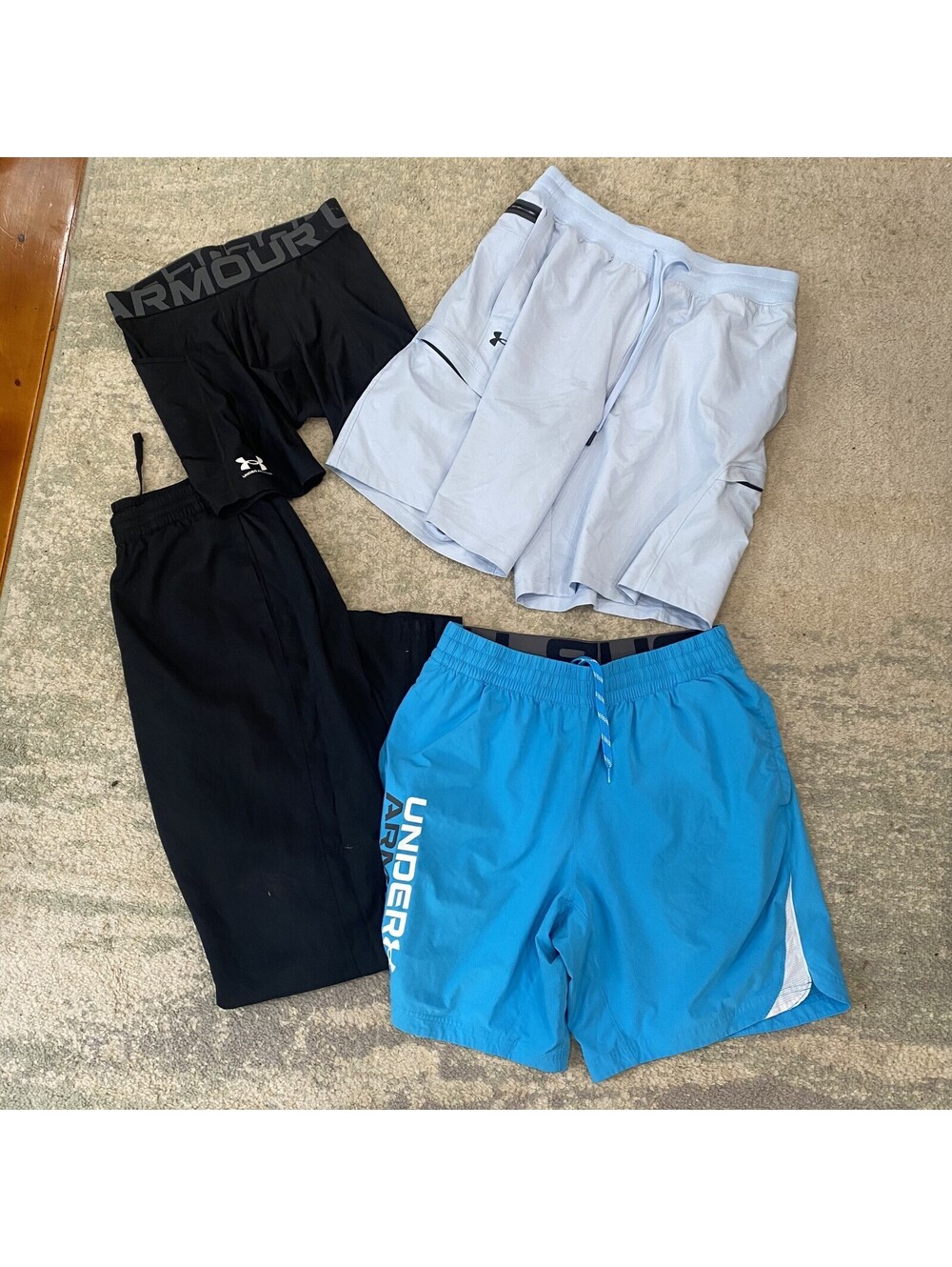 LOT (4) Under Armour Size Large Active Shorts Pockets Compression Wind Pants